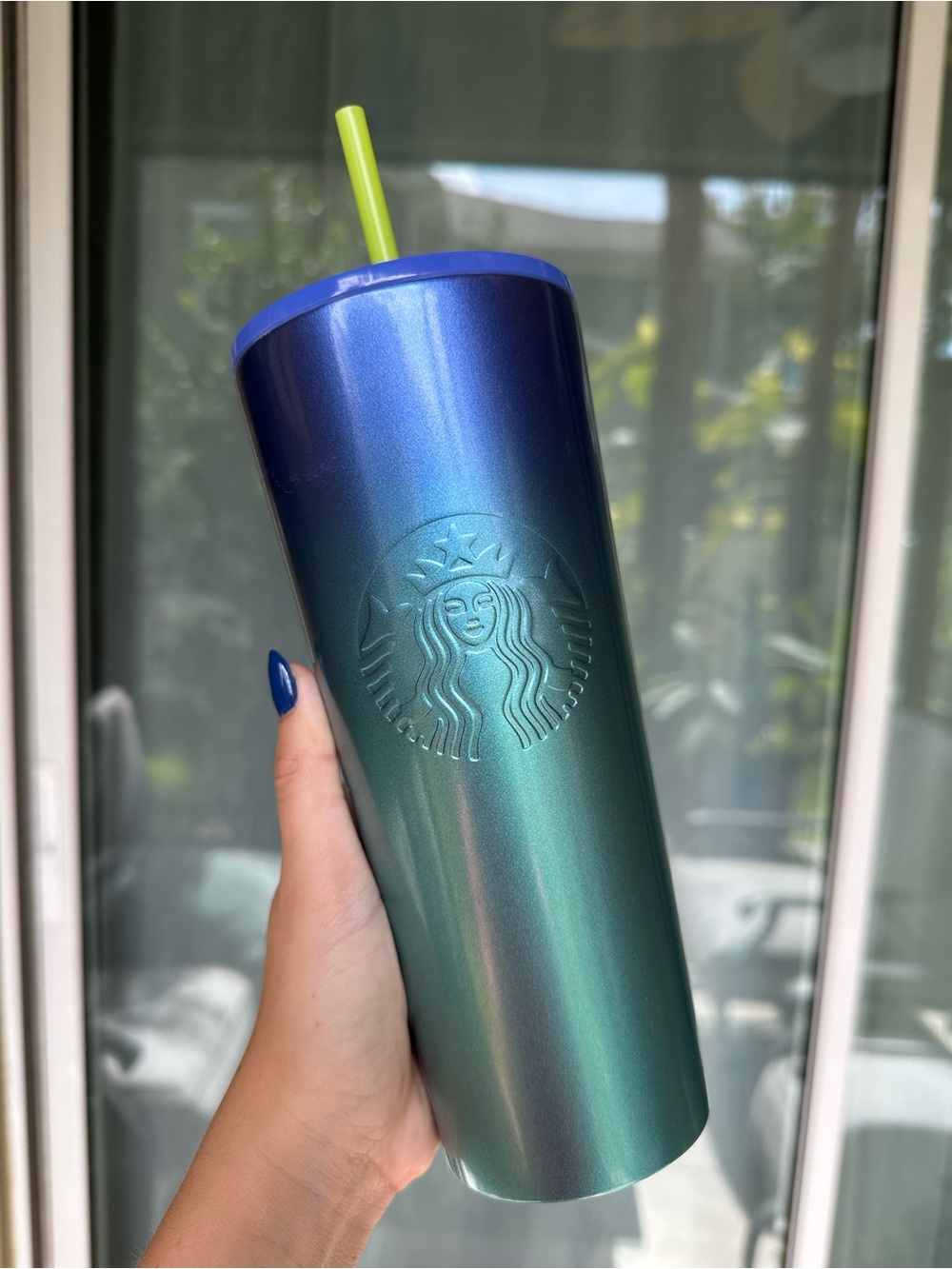 Starbucks Blue-Green Iridescent Stainless Tumbler with Straw